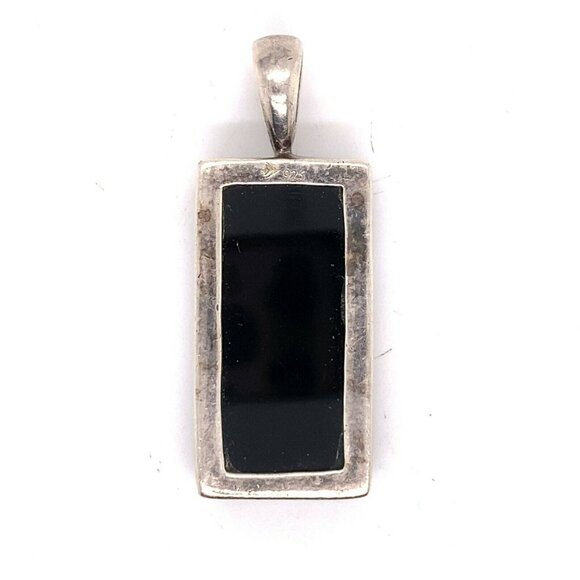 Designer‎ Sterling Silver & Faceted Jet Bar Rectangle Long Pendant! 108 - Picture 3 of 7